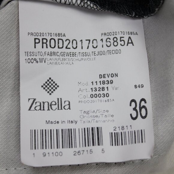Zanella Devon Dress Pants Mens 36 Gray Flat Front 100% Wool w/ 30" inseam - Picture 12 of 13
